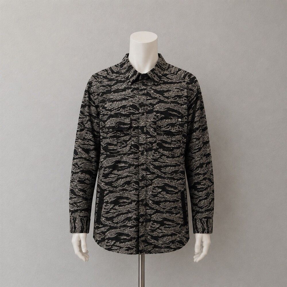 Ecko Unltd Tiger Stripe Camo Button Down Shirt L Streetwear Utility Military